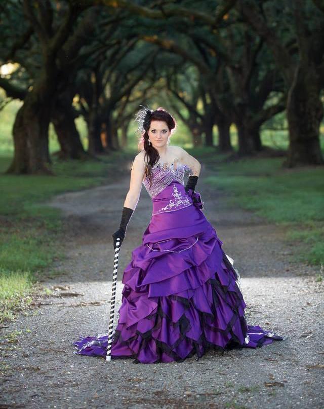 Gothic 2016 Purple Taffeta Cascading Ruffles Tiered A-line Wedding Dresses Vintage Sweetheart Beaded Lace Up Back Long Bridal Gowns EN80310