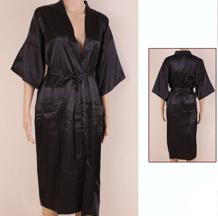 Wholesale-Plus Size XXXL Chinese Men Rayon Silk Robe Summer Solid Color Nightgown Traditional Yukata Kimono Bath Gown With Belt MR002
