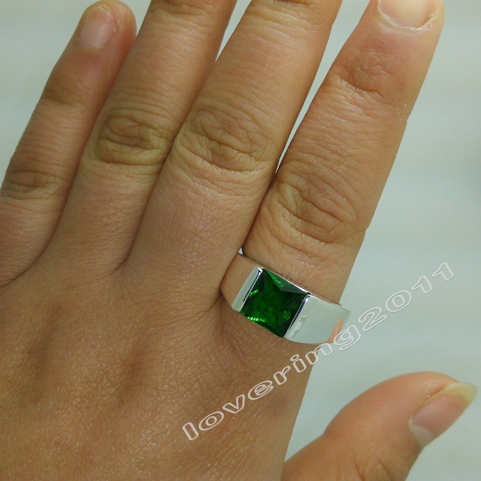 Size 8-11 Popular Luxury jewelry Handmade Men Solitaire Princess cut 4ct Emerald Simulated Diamonnd 925 silver Wedding Band Rings love gift