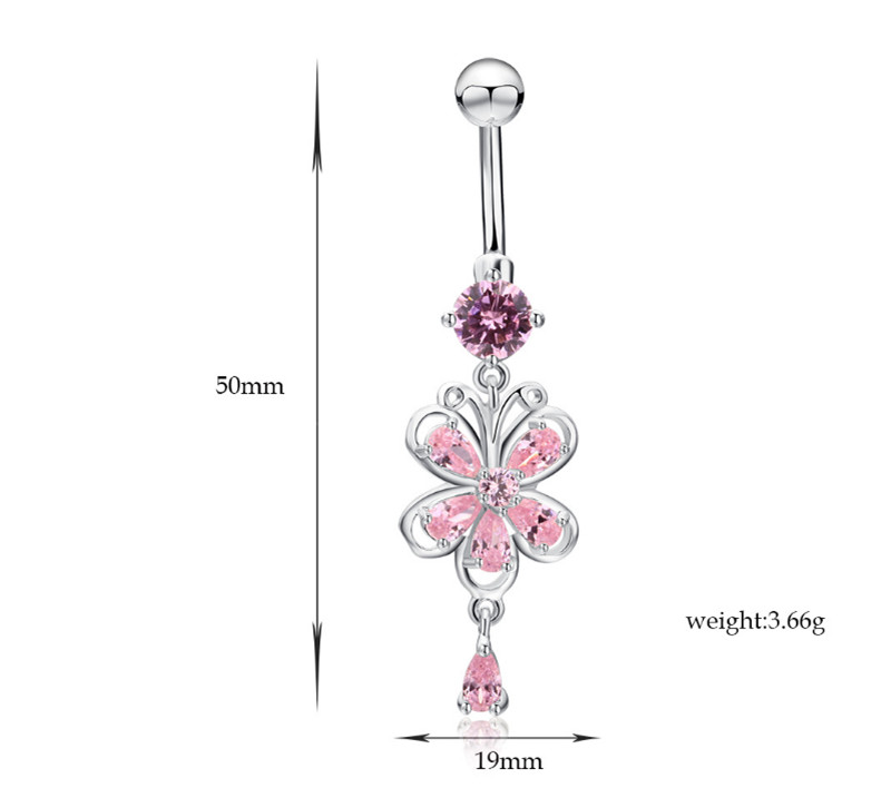Factory Supply White Gold Plated Cubic Zircon Flower Body Piercing Belly Ring for Girls Women for Belly Dance