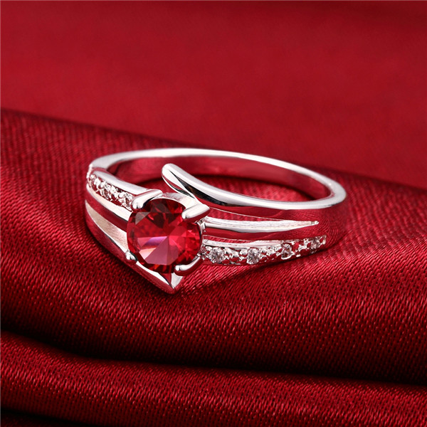 Hot sale Full Diamond fashion Driving three lines 925 silver Ring STPR055B brand new red gemstone sterling silver plated finger rings