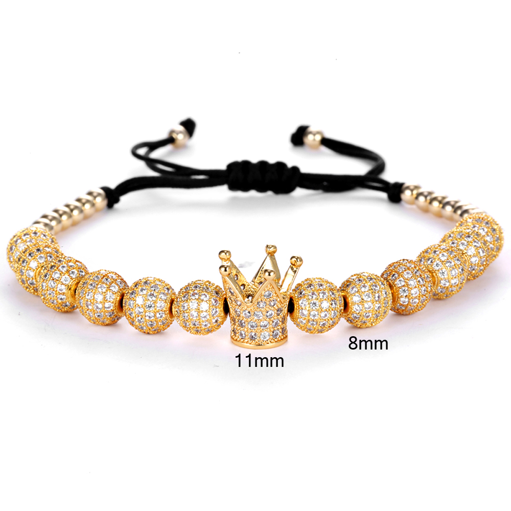 Men bileklik slivery Crown Charm Bracelets Jewelry Strands DIY 4mm Round Beads Braided Bracelet Female pulseira Zircon Gift Valentine's Day Holid