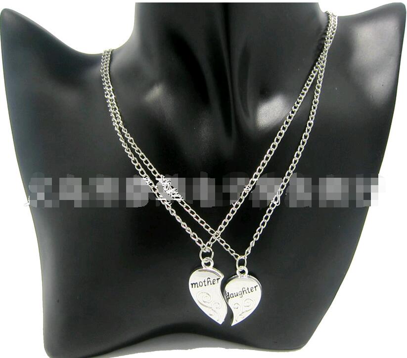 Heart Pendant Jewellery 2 Pieces Mother Together with Daughter Zinc Alloy Chain Length 50cm Pendant Necklace Silver