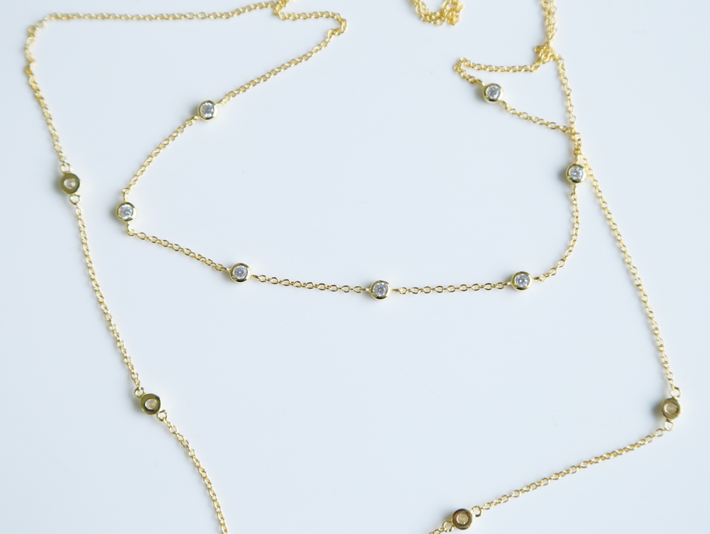 925 sterling silver layer long chain necklace for women wedding with gold silver color plated cz paved station jewelry