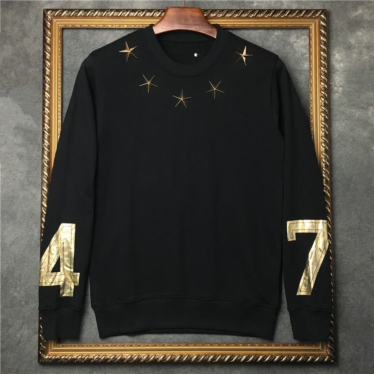 autumn Designer fashion clothing mens hoodies gold metal star 74 hot stamp print hoody pullover sweatshirt womens jumpers, Black
autumn Designer fashion clothing mens hoodies gold metal star 74 hot stamp print hoody pullover sweatshirt womens jumpers, Black