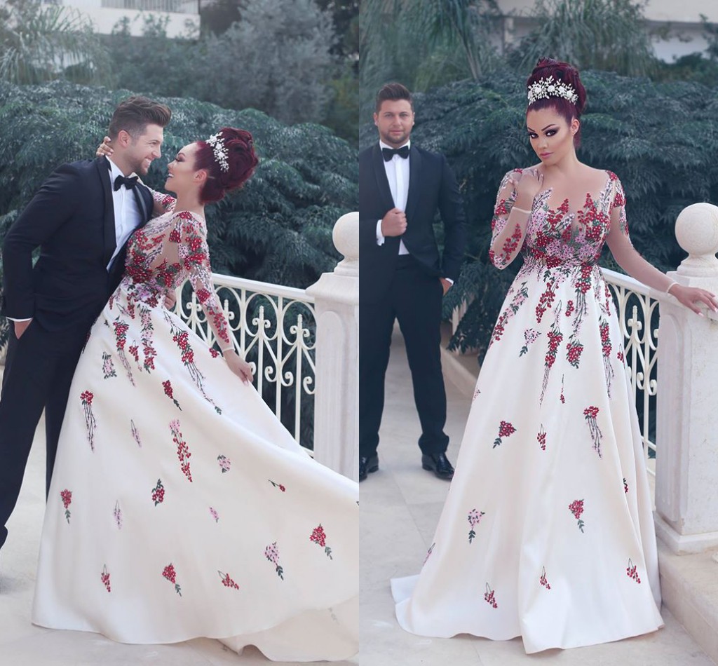 Colorful With Charming Prom Applique Sheer Neck Long Sleeves Evening Dresses A E Sweep Train Custom Made Formal Party Gowns 6660306