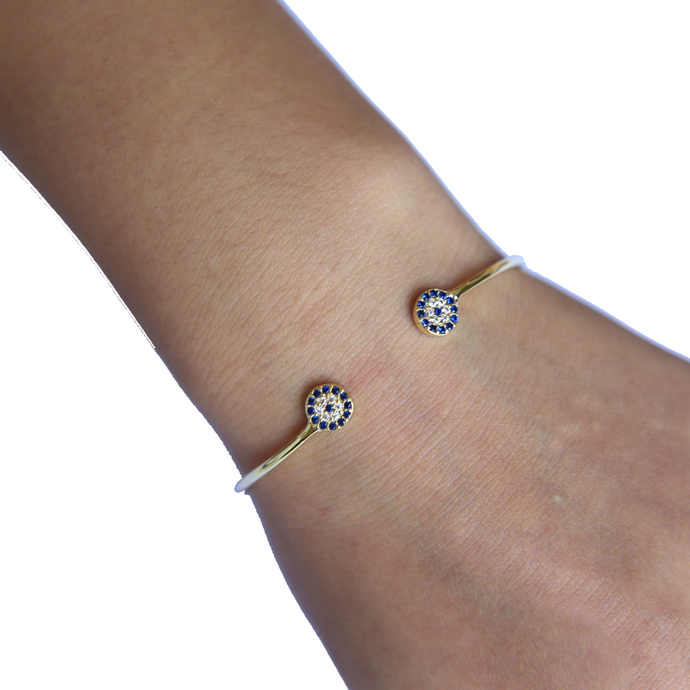 open adjust 5860mm silver gold evil eye jewelry micro pave cz disco charm open turkish evil eye bangle fow women
