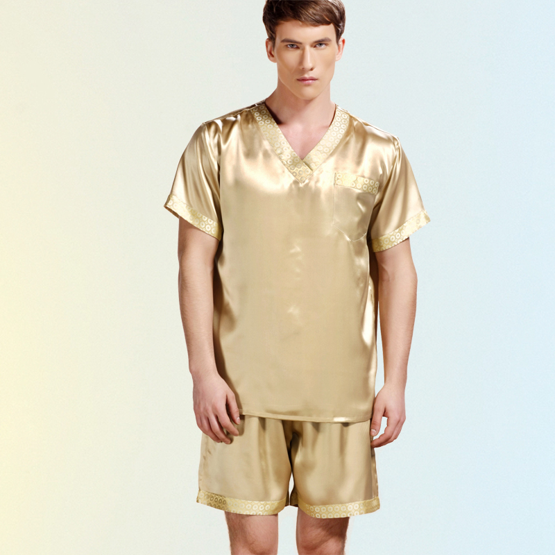 Wholesale-2016 New Summer Men Pajamas Silk Sleepwear Male Short-Sleeve Shorts Sets 100% Silk Satin Men Pajamas Homewear
Wholesale-2016 New Summer Men Pajamas Silk Sleepwear Male Short-Sleeve Shorts Sets 100% Silk Satin Men Pajamas Homewear