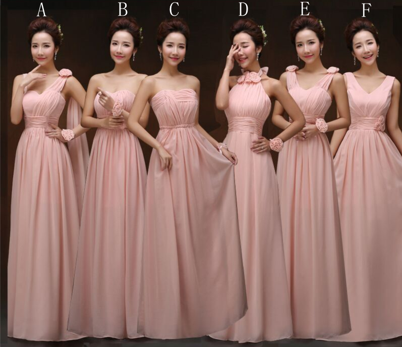 Pleated Long Chiffon Bridesmaid Dress Nude Pink Floor Length A Line Bridesmaid Gowns Lace Up