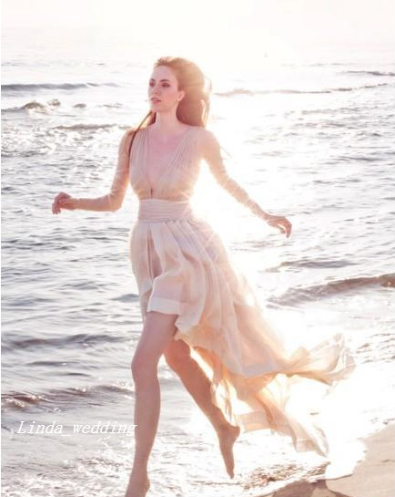 Bohemian Wedding Dresses New Arrival Backless High Low Chiffon Summer Beach Boho Style Long Sleeve Bridal Party Gowns