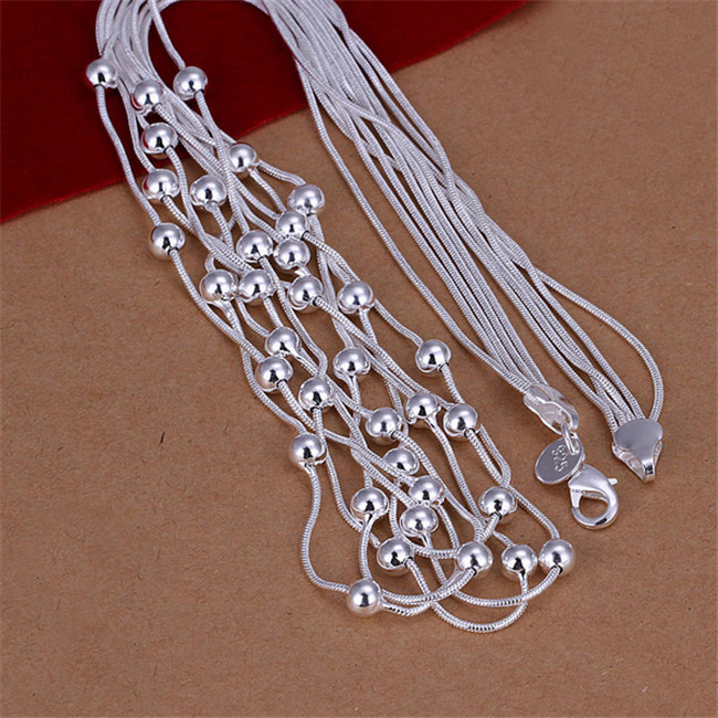 Christmas gift Five line light bead necklace sterling silver plate necklace STSN213,fashion 925 silver Chains necklace factory direct sale