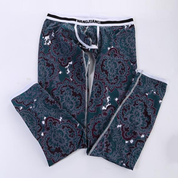 Wholesale-Men's Soft Long Johns Pants Thermal Pants Cotton Pattern Printed Underwear S-XL