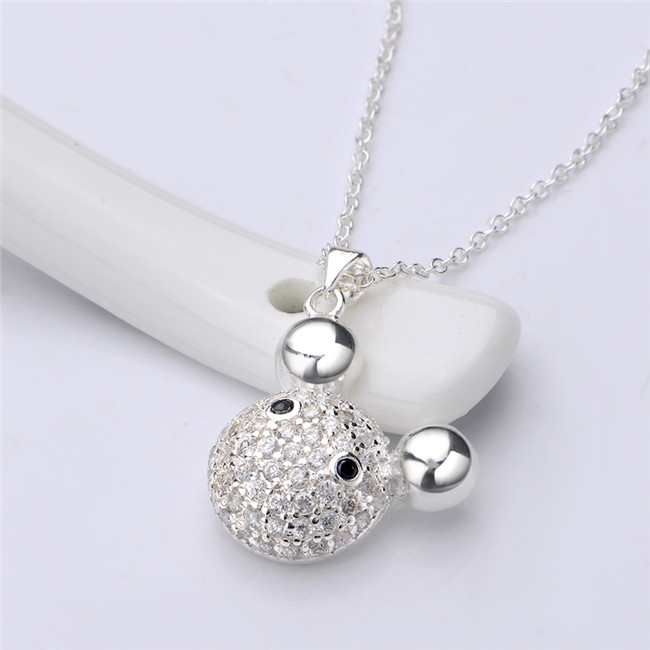 Free shipping bear pendant necklace white gemstone sterling silver plate necklace STSN541,hot sale fashion 925 silver necklace factory