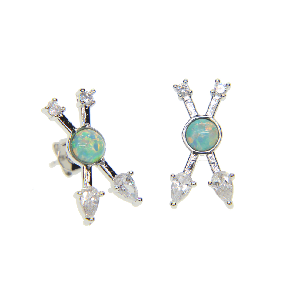 european Criss X design White cz with green fire opal unique fashion classic women ladies gold plated cross earring