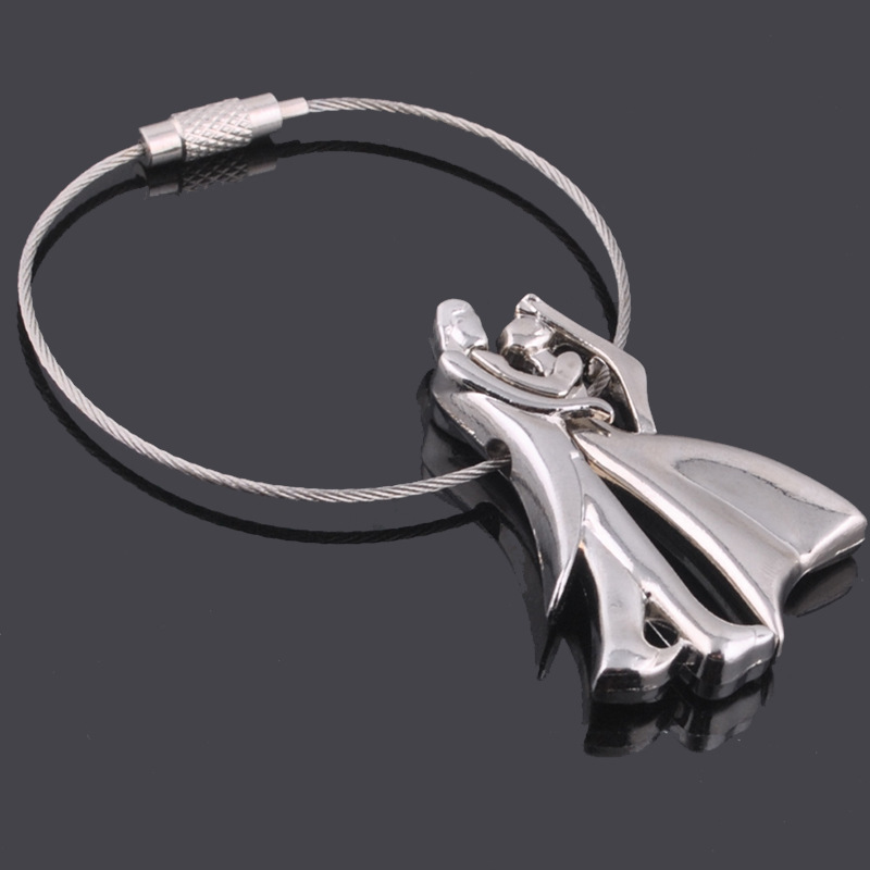 Wholesale 100pcs/lot Wedding Gifts Bride and Groom Metal Keychains/Lover Key Chains for Event Party Supplies