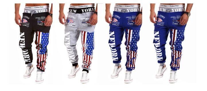 2016 Fashion men joggers pants skinny sweatpants hip hop jogging trousers Flag letters print sweat pants