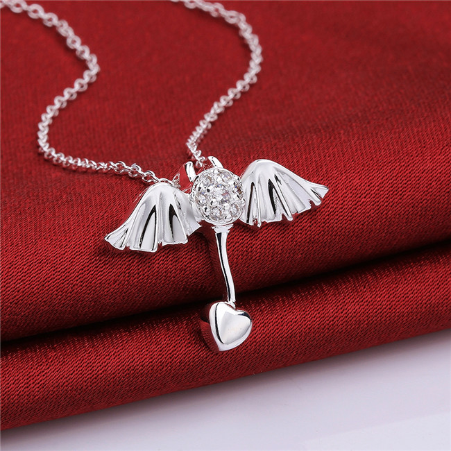 Brand new Angel wings Pendant Necklace white gemstone sterling silver necklace STSN686,fashion 925 silver necklace factory direct sale