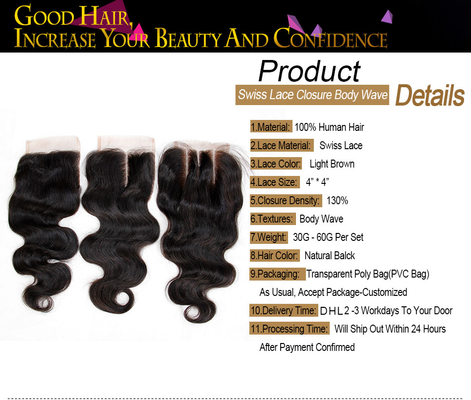 Brazilian Body Wave Virgin Hair Lace Closure Free Middle 3 Way Part Human Hair Closure Unprocessed Brazillian Body Wave Hair Lace Closures