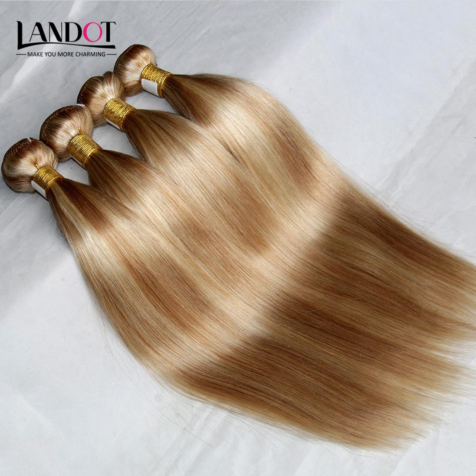 Piano Human Hair Weave Brazilian Malaysian Indian Peruvian Straight Hair Extensions Bundles Mix Color Honey Blond 27/Bleach Blonde 613# Hair