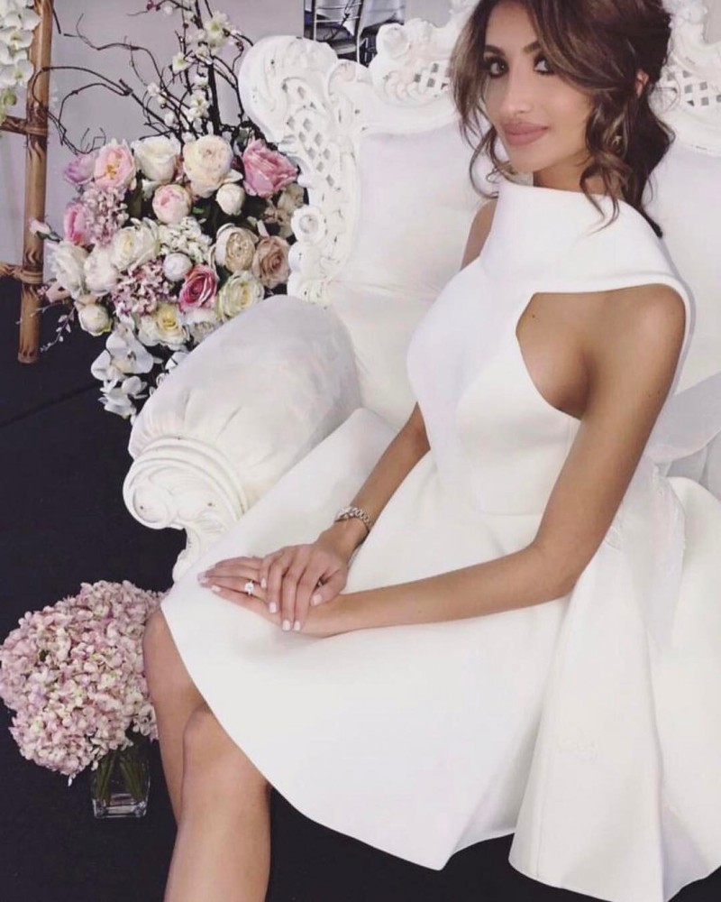 Sexy Little White Cocktail Dress Krikor Jabotian Sleeveless Prom Gown Hollow Back Embroidery A Line Party Dress Custom Made