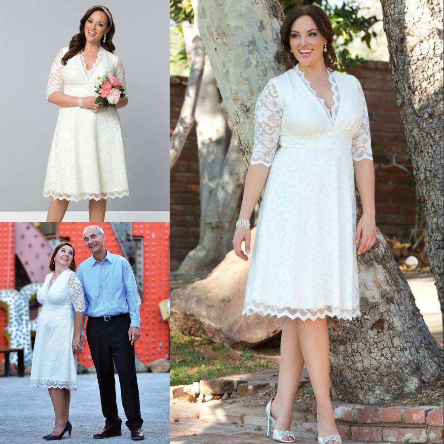 Cheap Plus Size Lace Wedding Dresses With Half Sleeves V-Neck A-Line Custom Made Bridal Gowns Knee Length Short Wedding Dress, Silver
Cheap Plus Size Lace Wedding Dresses With Half Sleeves V-Neck A-Line Custom Made Bridal Gowns Knee Length Short Wedding Dress, Silver