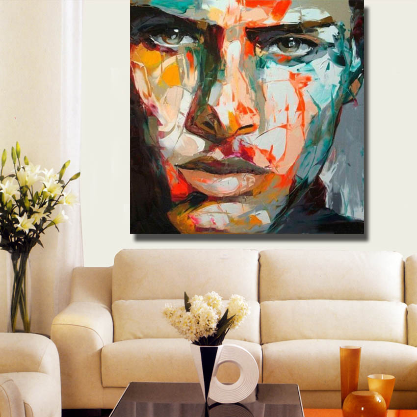 Handsome Modern Wall Painting Man Face Oil Painting Wall Decor Hand Painted Painting on Canvas No Framed - view 4