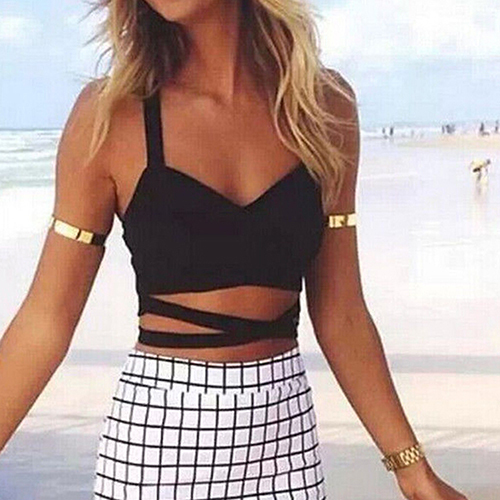 Wholesale-Women's Backless Crossing Tank Tops Bustier Bra Bralette Blouse Vest Crop Top 6RDO 7G3Q