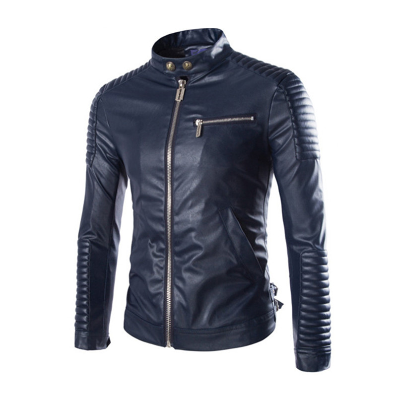 Wholesale- FICUSRONG 2017 New Spring Slim Fit Leather Biker Jacket For Men Casual Motorcycle Jackets And Coats Zipper Veste Brand Clothing