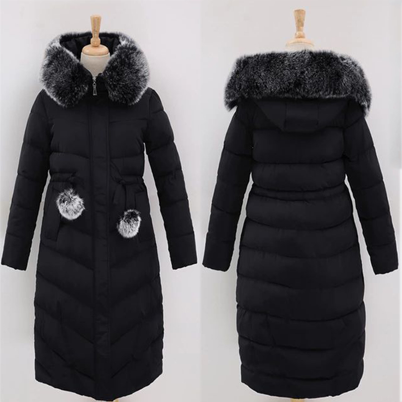 With fur hooded long coat women parkas warm cotton padded solid winter jacket women hooded thicken casaco feminina inverno q171118