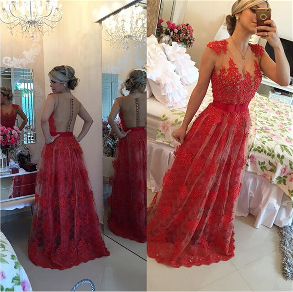 Sexy Red Pearls Lace Evening Dress Sheer Floor-Length Beading A-line Illusion Back Prom Dress vestidos de festa dress longo, Gold
Sexy Red Pearls Lace Evening Dress Sheer Floor-Length Beading A-line Illusion Back Prom Dress vestidos de festa dress longo, Gold