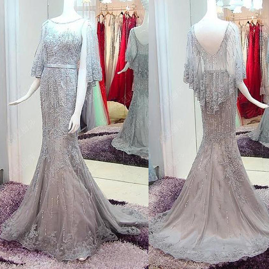 Tulle Bateau Neckline Mermaid Evening Dresses With Beaded Lace Appliques Grey Lace with Sequins Prom Dress vestido formatura longo, Dark green
Tulle Bateau Neckline Mermaid Evening Dresses With Beaded Lace Appliques Grey Lace with Sequins Prom Dress vestido formatura longo, Dark green