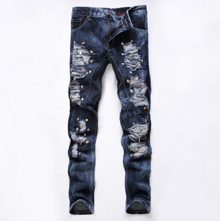 Hot Sale Mens Jeans 2016 New Ripped Elatic Jeans Fashion Designer Biker Jeans Casual Men Clothes Skinny Jeans Slim Fit