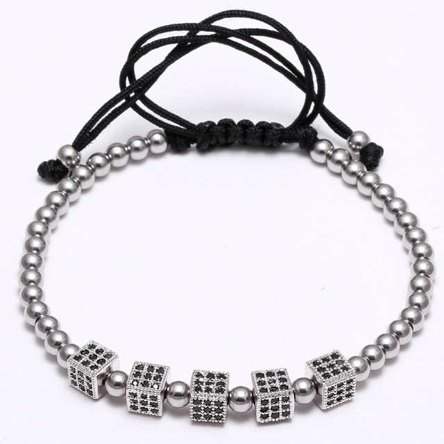 Fashion Strands Bracelets Men Square DIY color Black CZ pave setting accounts of macrame Braid Steel Bracelet for Men's Jewelry Gift Valentine 