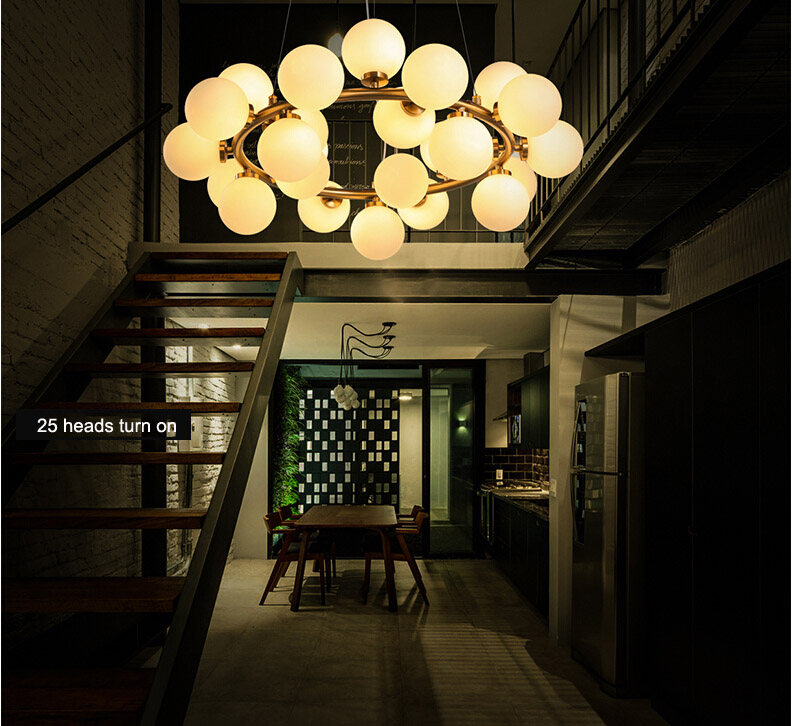 modern led glass pendant lights round art glass chandelier 25/45 heads loft pendant light fixture modo glass chandelier G4 base