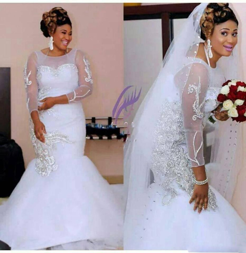 Glamorous new arrival mermaid sheer wedding dresses tulles with long sleeves sequins beaded court train garden bridal gowns plus size, Ivory
Glamorous new arrival mermaid sheer wedding dresses tulles with long sleeves sequins beaded court train garden bridal gowns plus size, Ivory