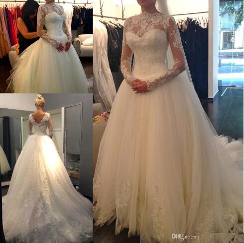 Sexy New Sheer Lace Long Sleeves Backless A-Line Wedding Dresses High Neck Tulle Applique Crystal Court Train Sweetheart Bridal Gowns BD022, White
Sexy New Sheer Lace Long Sleeves Backless A-Line Wedding Dresses High Neck Tulle Applique Crystal Court Train Sweetheart Bridal Gowns BD022, White
