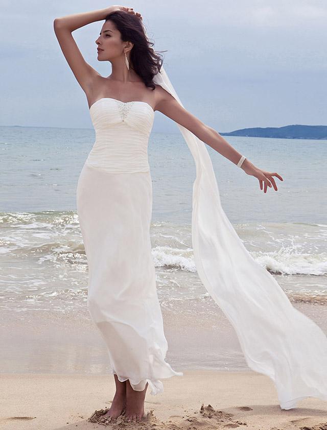Summer Chiffon Beach Wedding Dress with Sweetheart Beaded Sheath Ankle Length Pleated Backless Bridal Gowns vestido de novia