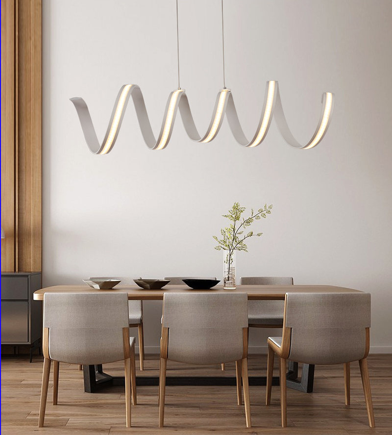 Modern Aluminum LED Pendant Spring Acrylic Light Wave Chandeliers Lighting Dinning Room Bar Fixture Stepless Dimmable Indoor Lights