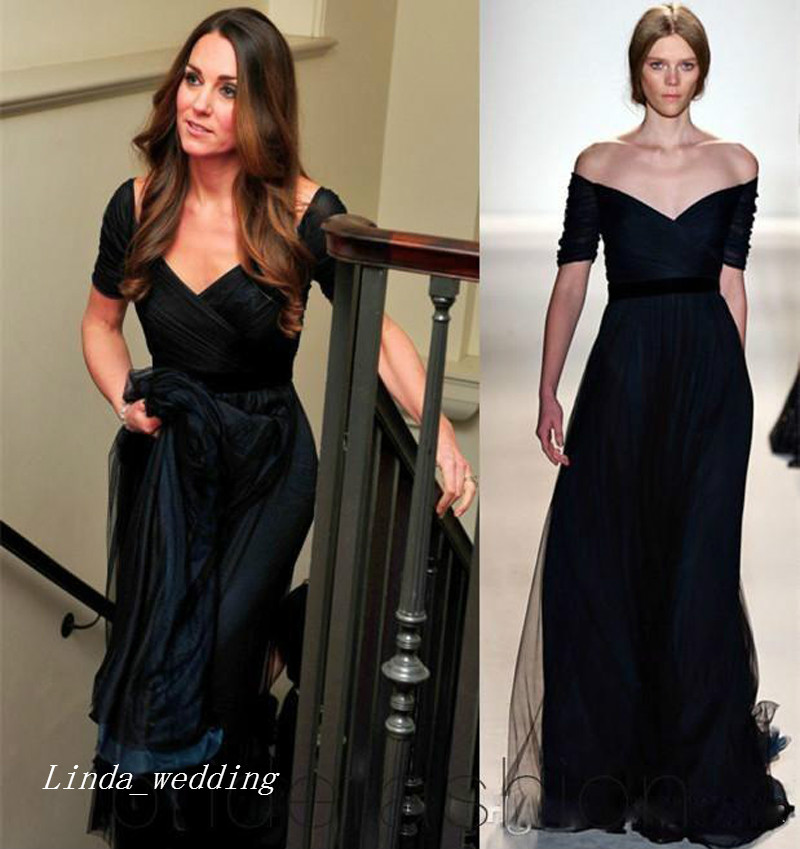 Jenny Packham Kate Middleton Navy Blue Evening Dress Short Sleeve Long Backless Formal Prom Party Gown