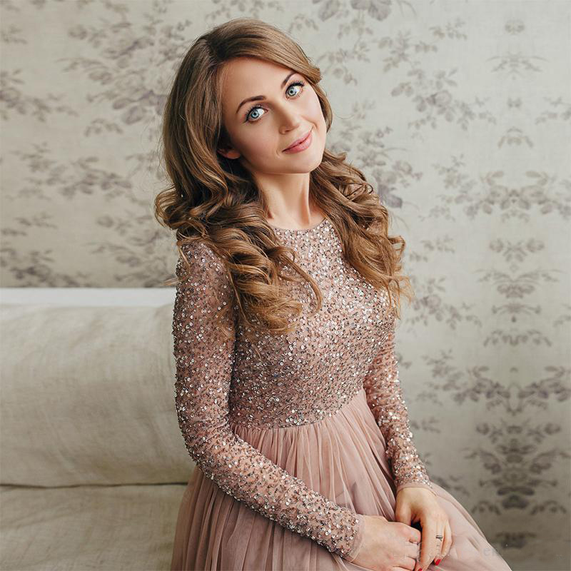 robe de soiree A Line Short Prom Dresses Empire Sequins Long Sleeves Short Pregnant Prom Dresses Plus Size Formal Dresses