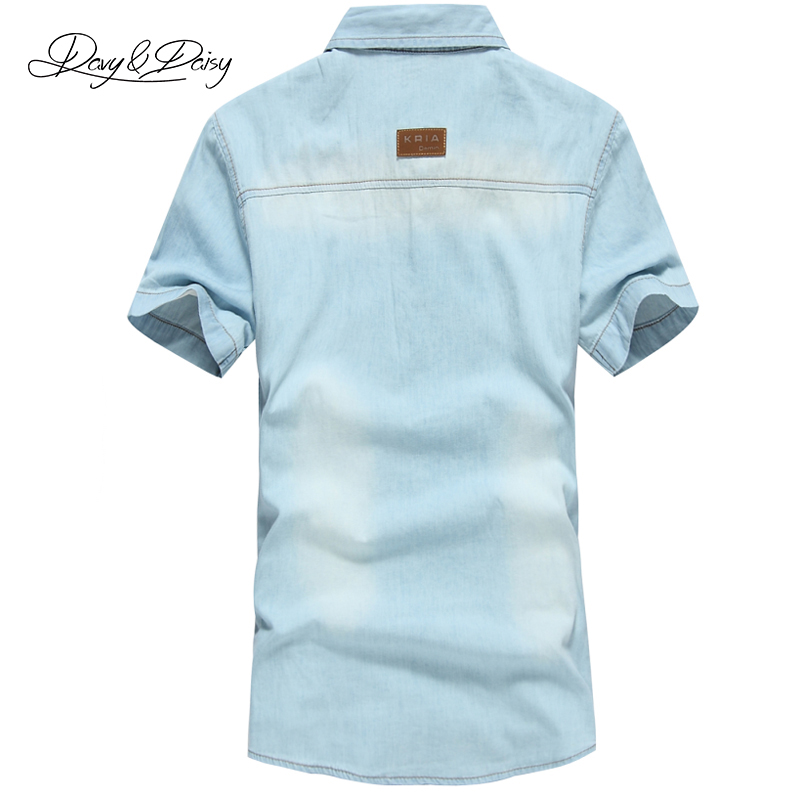 Wholesale-Chemise Homme Shirt Men Cowboy Summer Short Sleeve Casual Turn-Down Collar Fashion Classical Solid Washed Denim Shirt Men DS-062