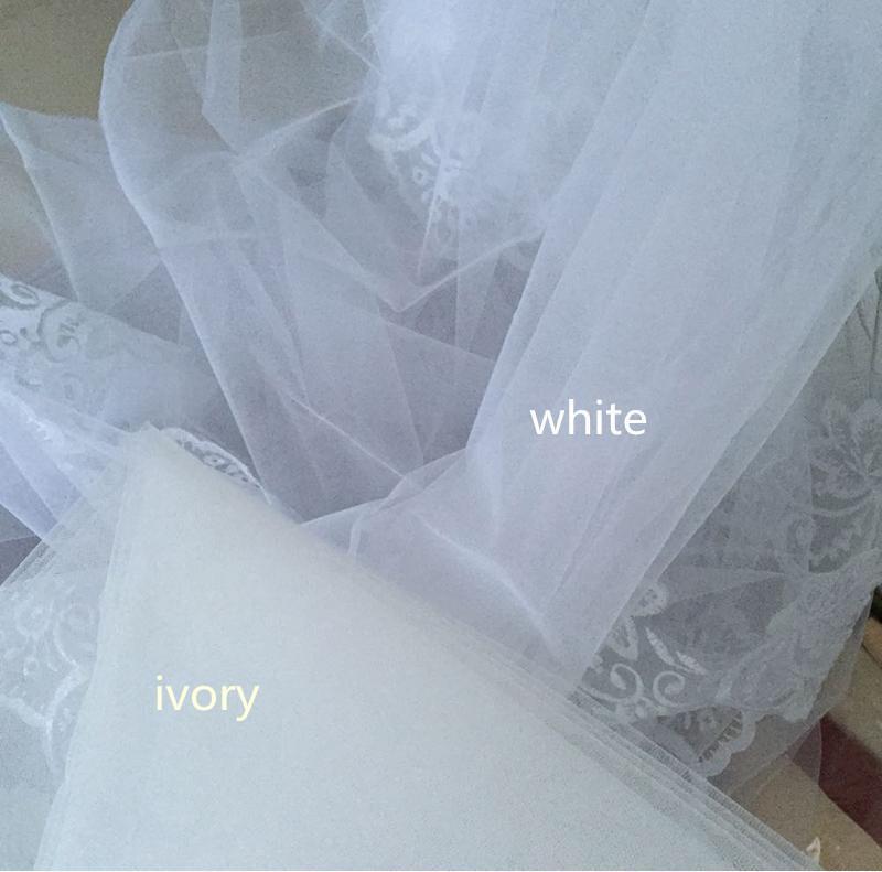 Elegant Cathedral Length Long Bridal Veil Three Layer Lace Applique Tulle Wedding Veils With Free Comb