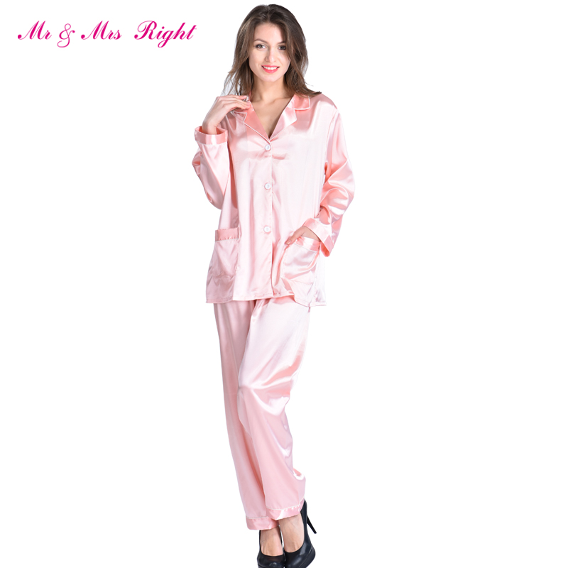 Wholesale- MR & MRS RIGHT Satin Pajamas Set Robe Fashion Sleeping Wear Female Nightgown Silk Long Size V-neck Valentine's Day Gift Pajama