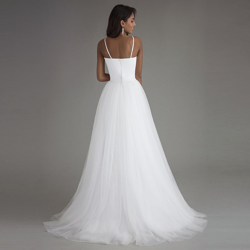 Spaghetti Strap Simple Beach Wedding Dress Vestido Noiva Praia White Tulle Casamento Sashes A-line Bridal Gown Custom Made