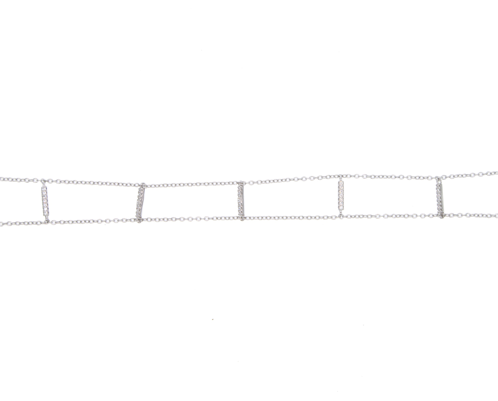 925 sterling silver double chain choker micro pave cz bar choker fashion delicate chain women ladies gift silver choker necklace