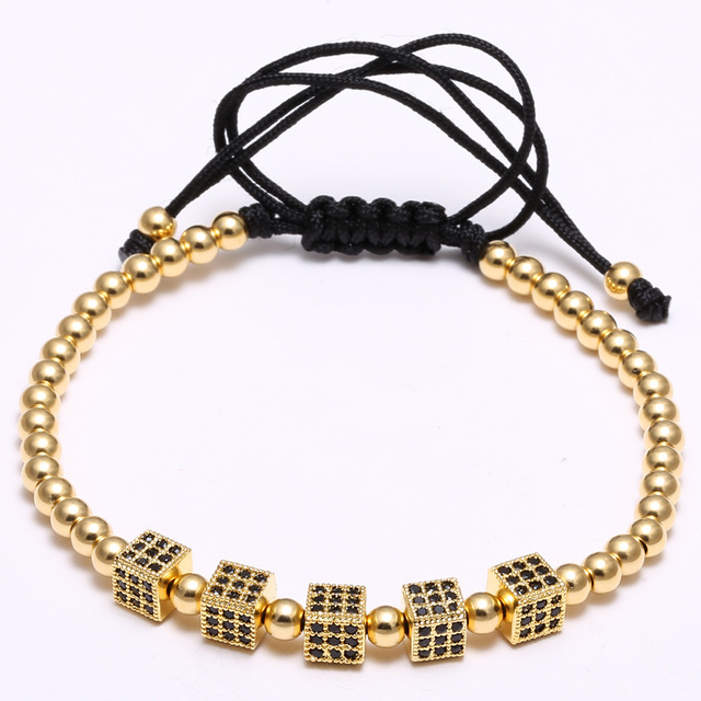 Fashion Strands Bracelets Men Square DIY color Black CZ pave setting accounts of macrame Braid Steel Bracelet for Men's Jewelry Gift Valentine 