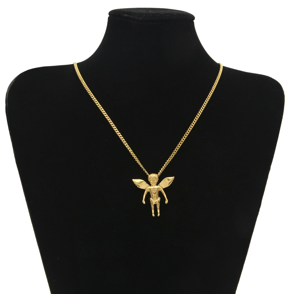 Gold Silver Plated Baby Angel Pendant Necklace stainless steel 24" Cuba Chain Necklace Hip Hop Jewelry Men Women Fashion Jewelry