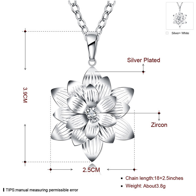 New women's Lotus flower shape Pendant Necklace white gemstone sterling silver plated necklace STSN735,hot sale fashion 925 silver necklace