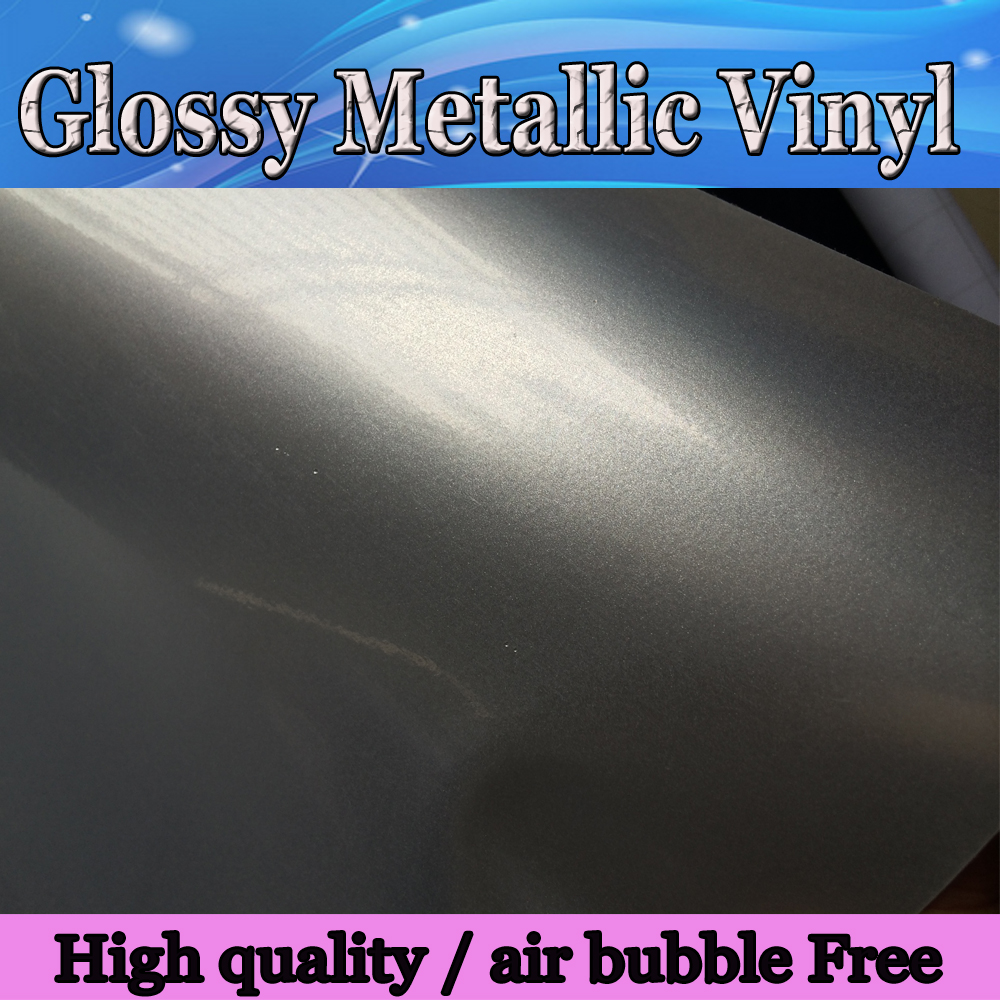 Gloss Silver Metallic Vinyl Wrap film With Air bubble Free Glossy orange Full Car Wrap covering tuning skin Size:1.52*20M/Roll 4.98x66ft