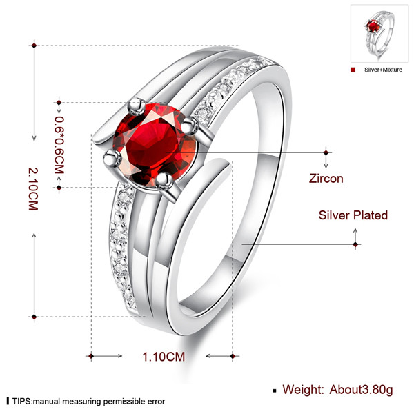 Hot sale Full Diamond fashion Driving three lines 925 silver Ring STPR055B brand new red gemstone sterling silver plated finger rings